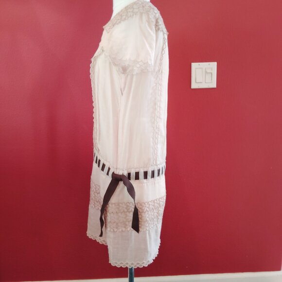 BCBG Maxazria Runway Tan Beige Lace Semi Sheer Drop Waist Mini Dress Size Small - Picture 5 of 14